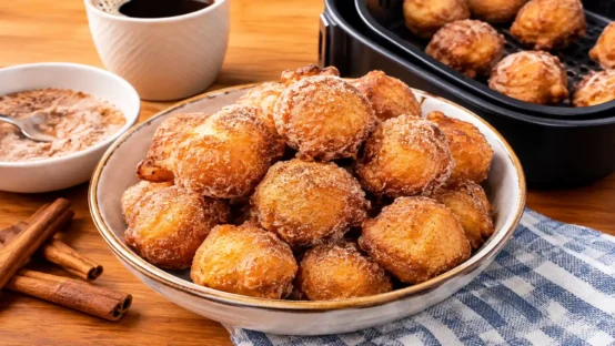 Bolinho de chuva na airfryer dourado com açúcar e canela