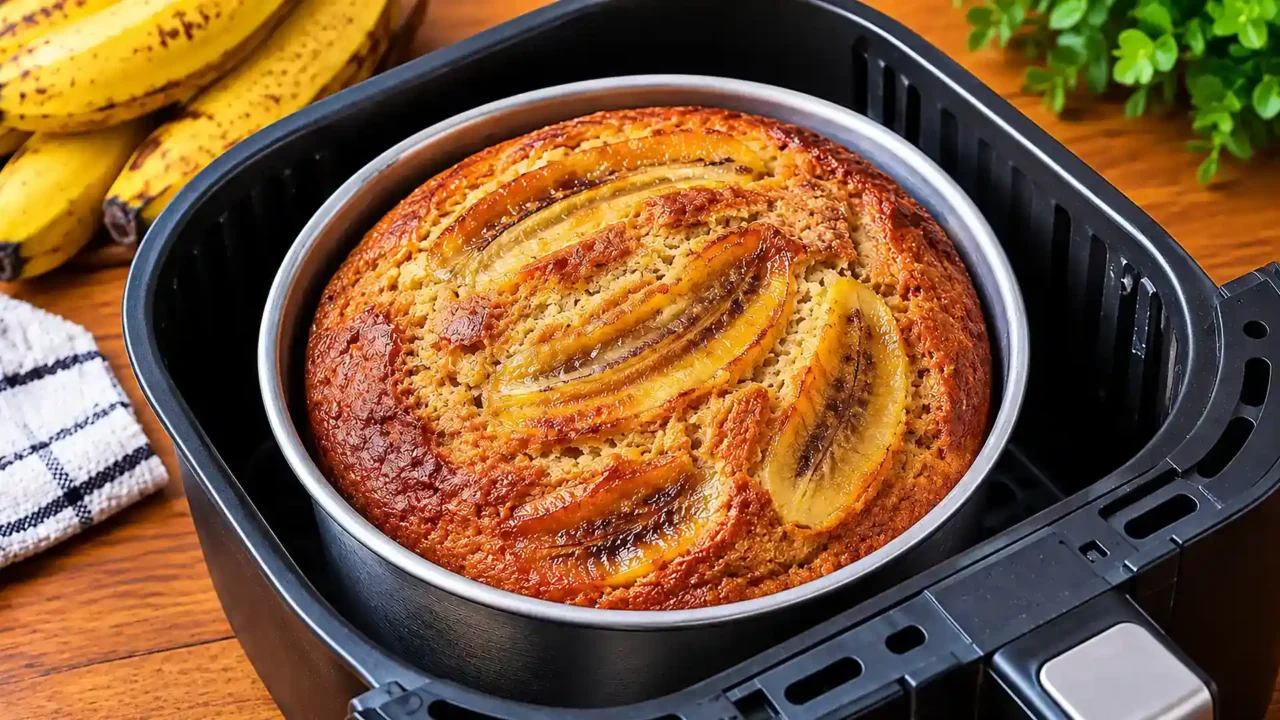 Bolo de banana na air fryer fofinho e dourado